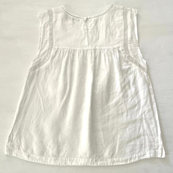 Loft Linen White Sleeveless Blouse Womens Size M Lace Work Travel Cottagecore - Picture 5 of 11